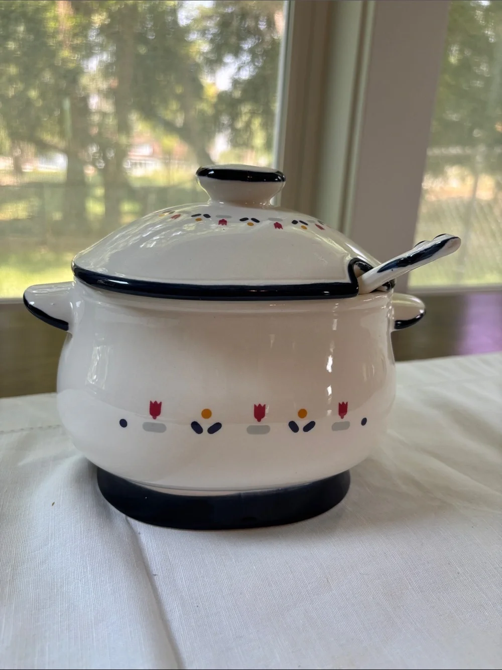 Vintage Country Borders Japan Lidded Ceramic Gravy Boat Tureen